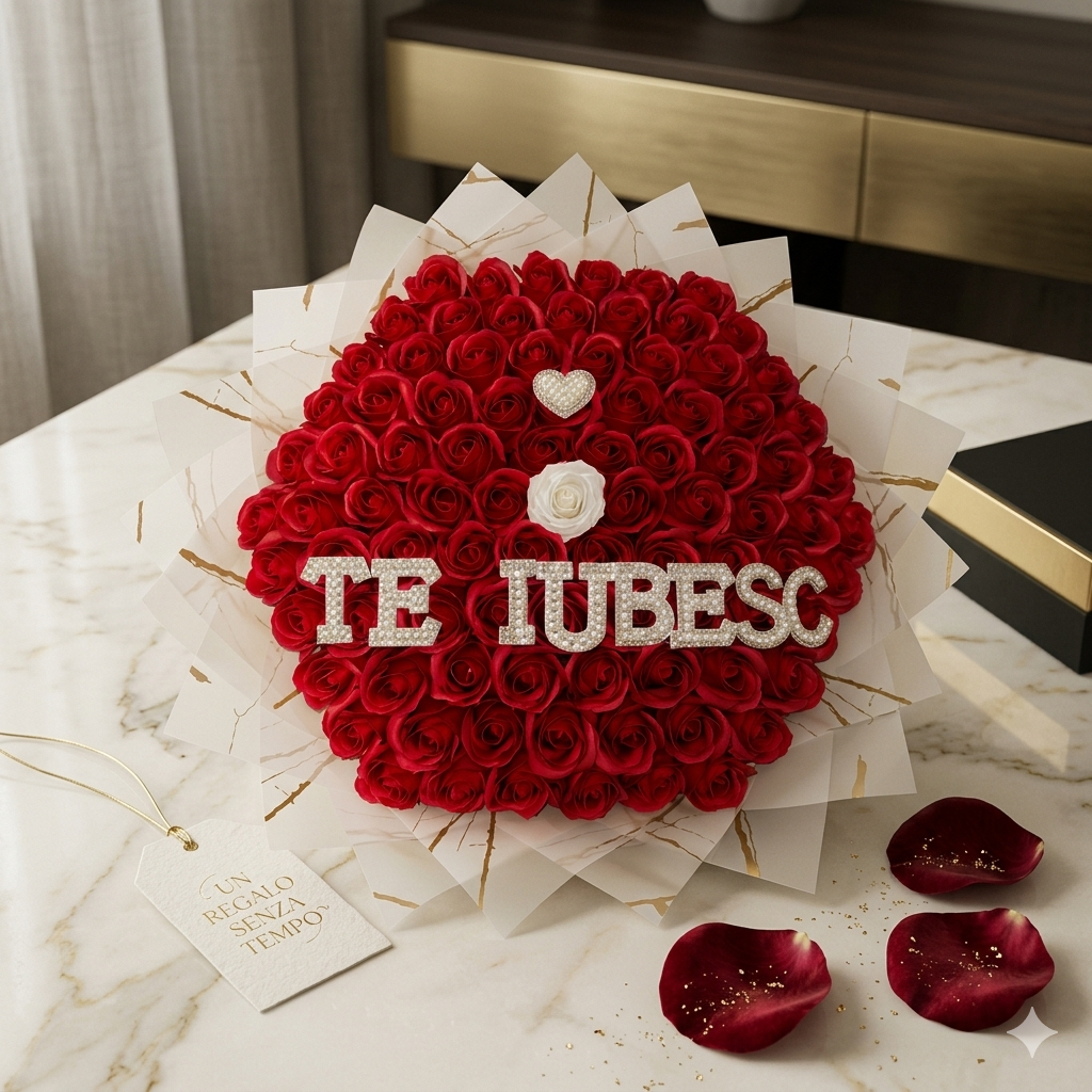 Bouquet "Dichiarazione Eterna": Te Iubesc | Ti voglio bene