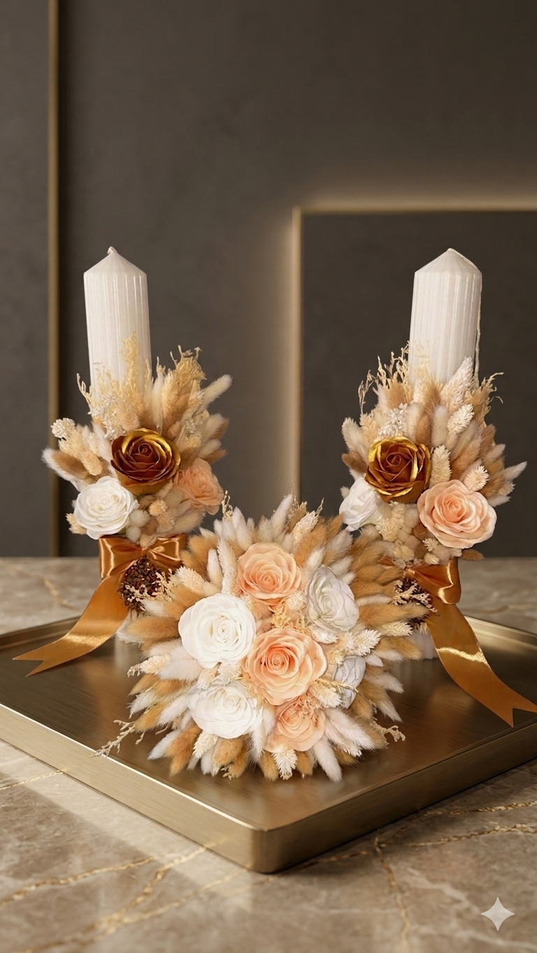 Kit de mariage "Éternité dorée" - Bougies et bouquet