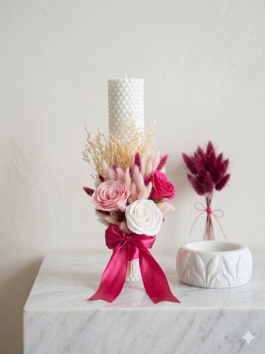 Bougie Artisanale "Rose Poudré" | Cérémonie | Baptême | Mariage