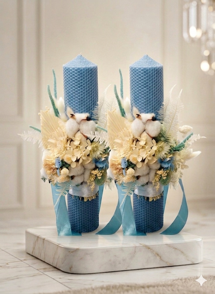 Cerimonia Candela Artigianale "Royal Blu" - Battesimo e Matrimonio