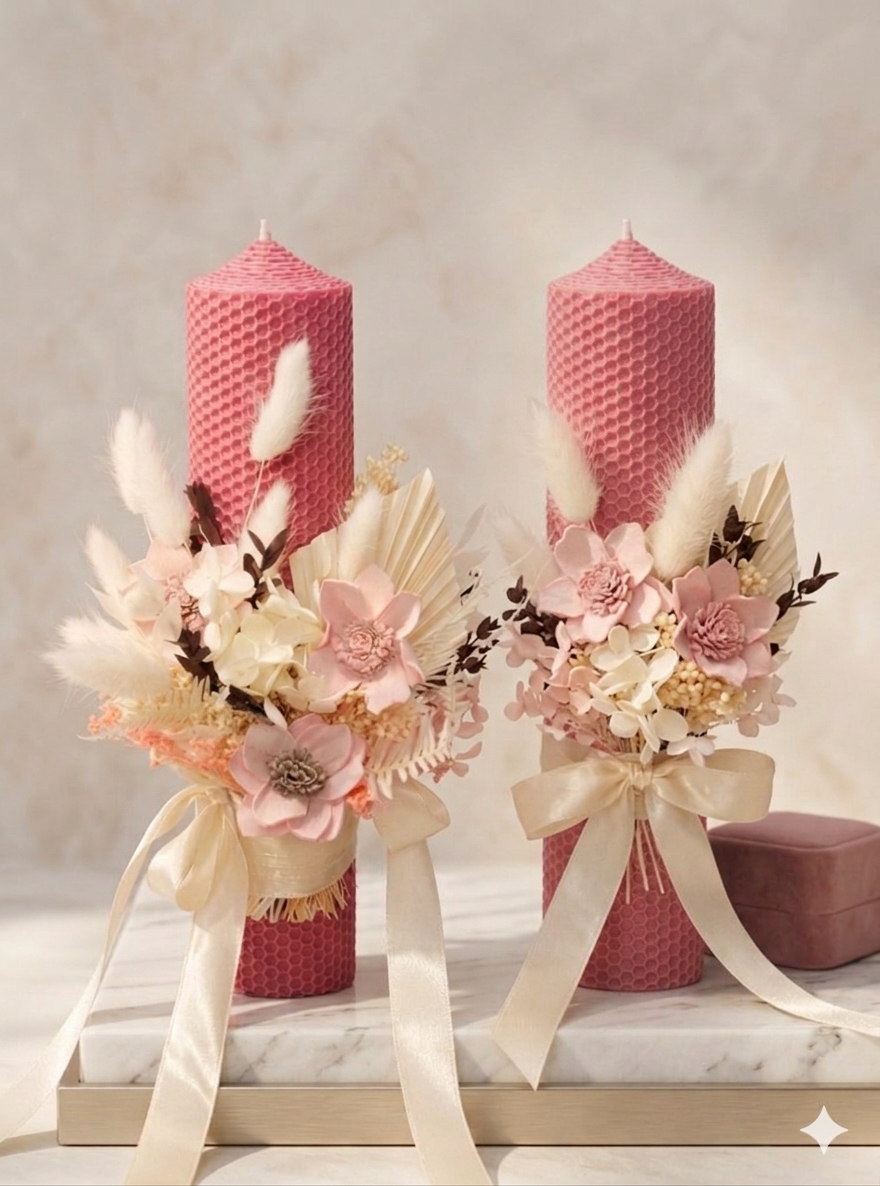 Bougie artisanale "Rose Antique" | Cérémonie | Baptême | Mariage