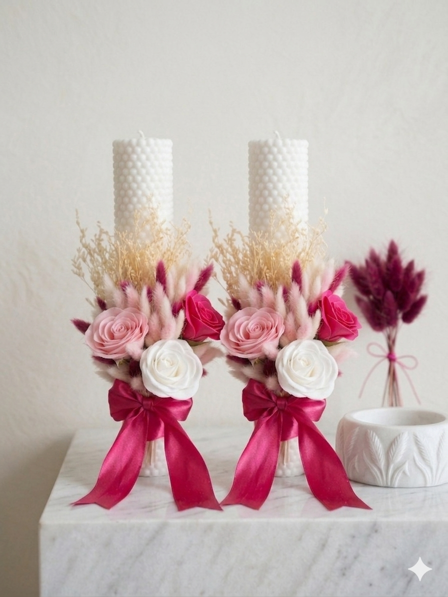 Bougie Artisanale "Rose Poudré" | Cérémonie | Baptême | Mariage